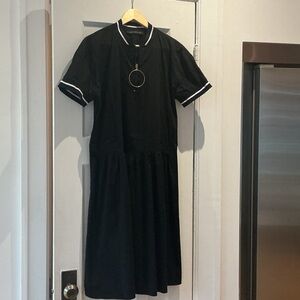 Zara Black Midi Dress with White Trim